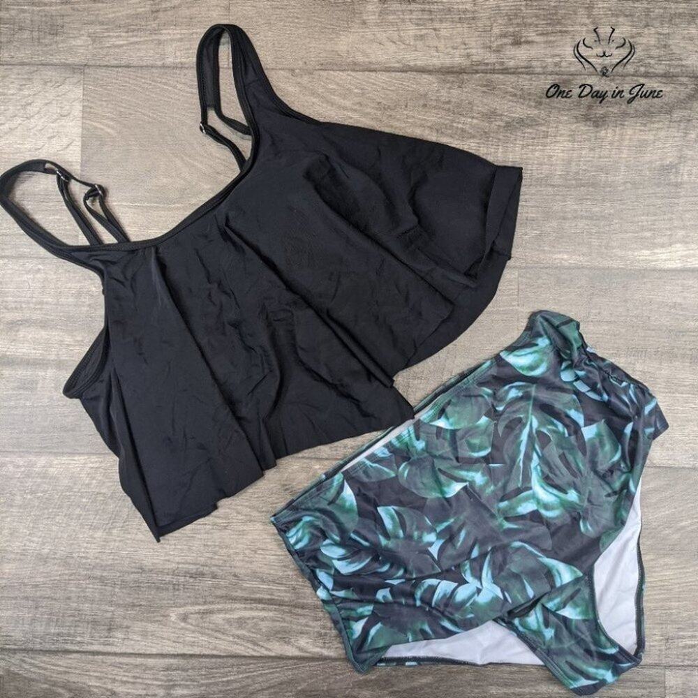 SouqFone Ruffled Flounce Top High Waist Bikini Size L